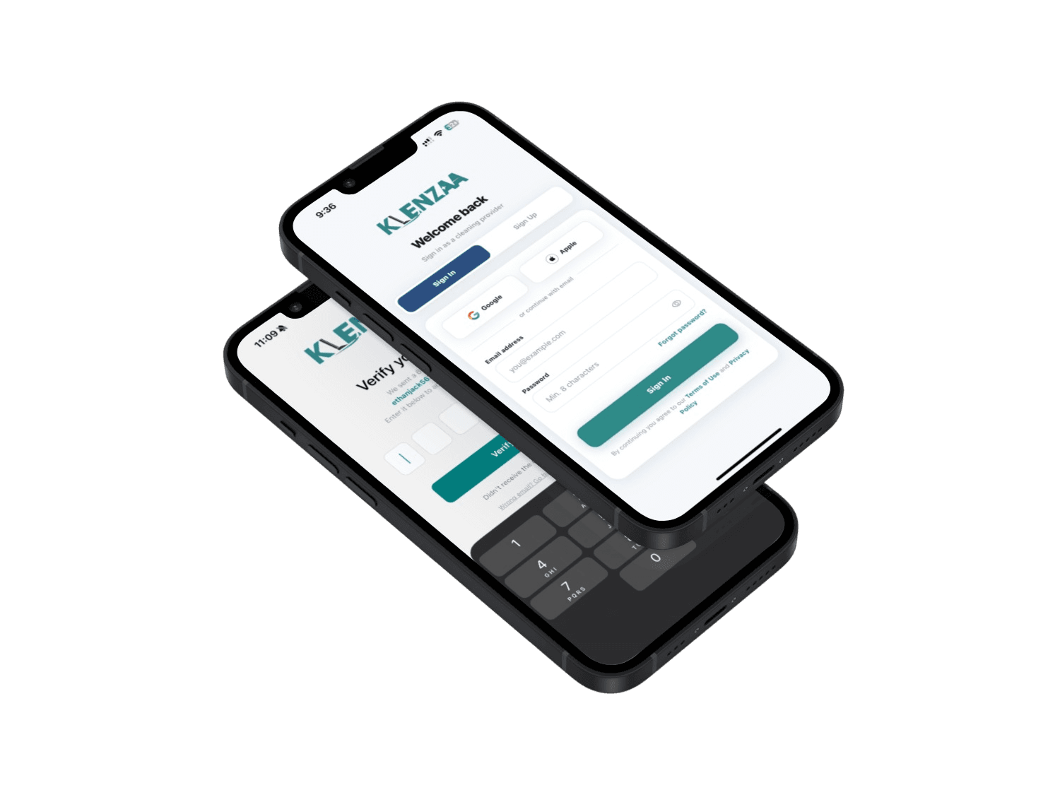 Choosing a cleaning type and time in the Klenzaa app